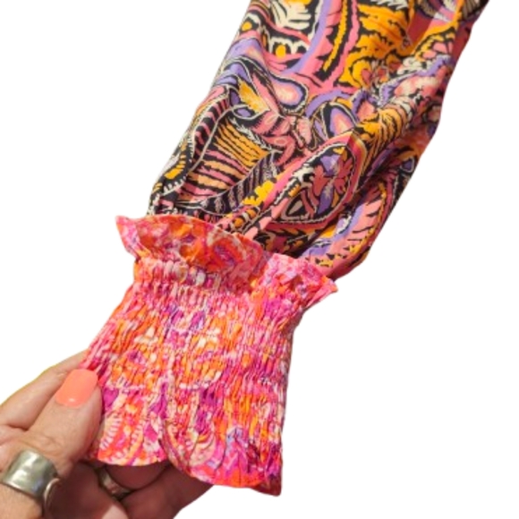 Paisley & Floral Print Mixed Patchwork Boho Button Blouse NWOT - Picture 4 of 6